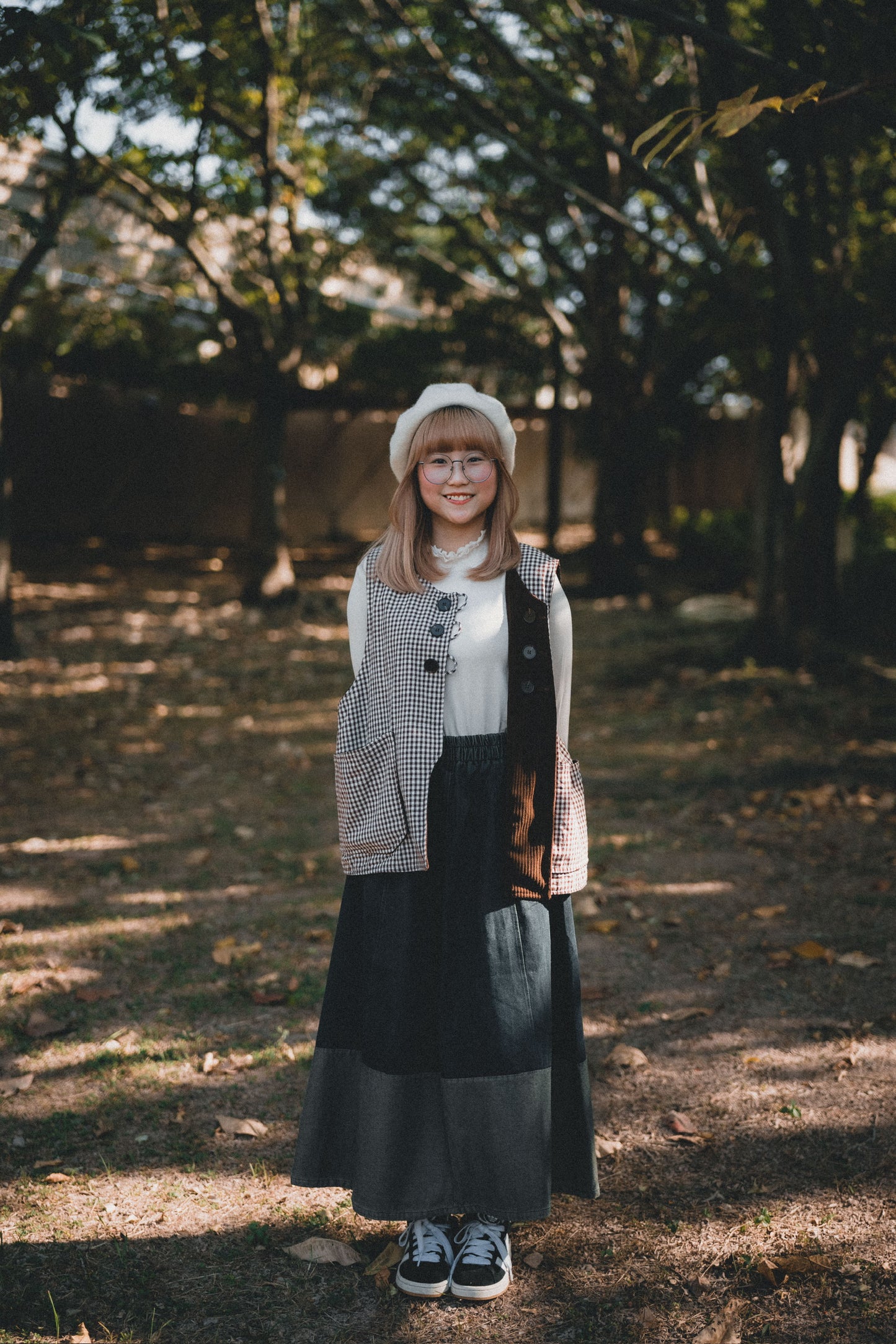 兩面穿QQ格仔鈕扣馬甲｜2色入