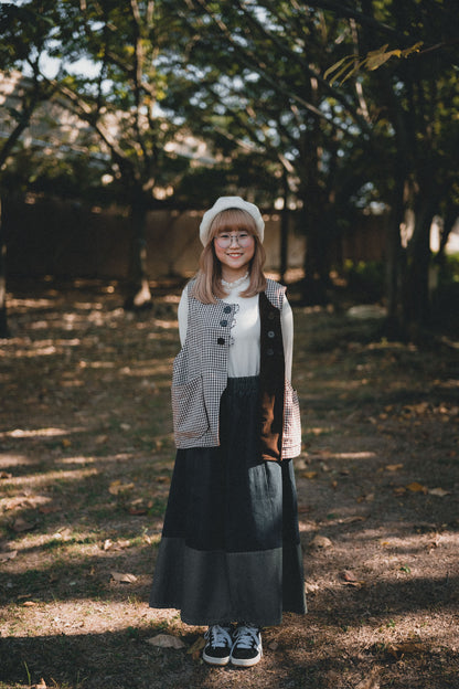 兩面穿QQ格仔鈕扣馬甲｜2色入