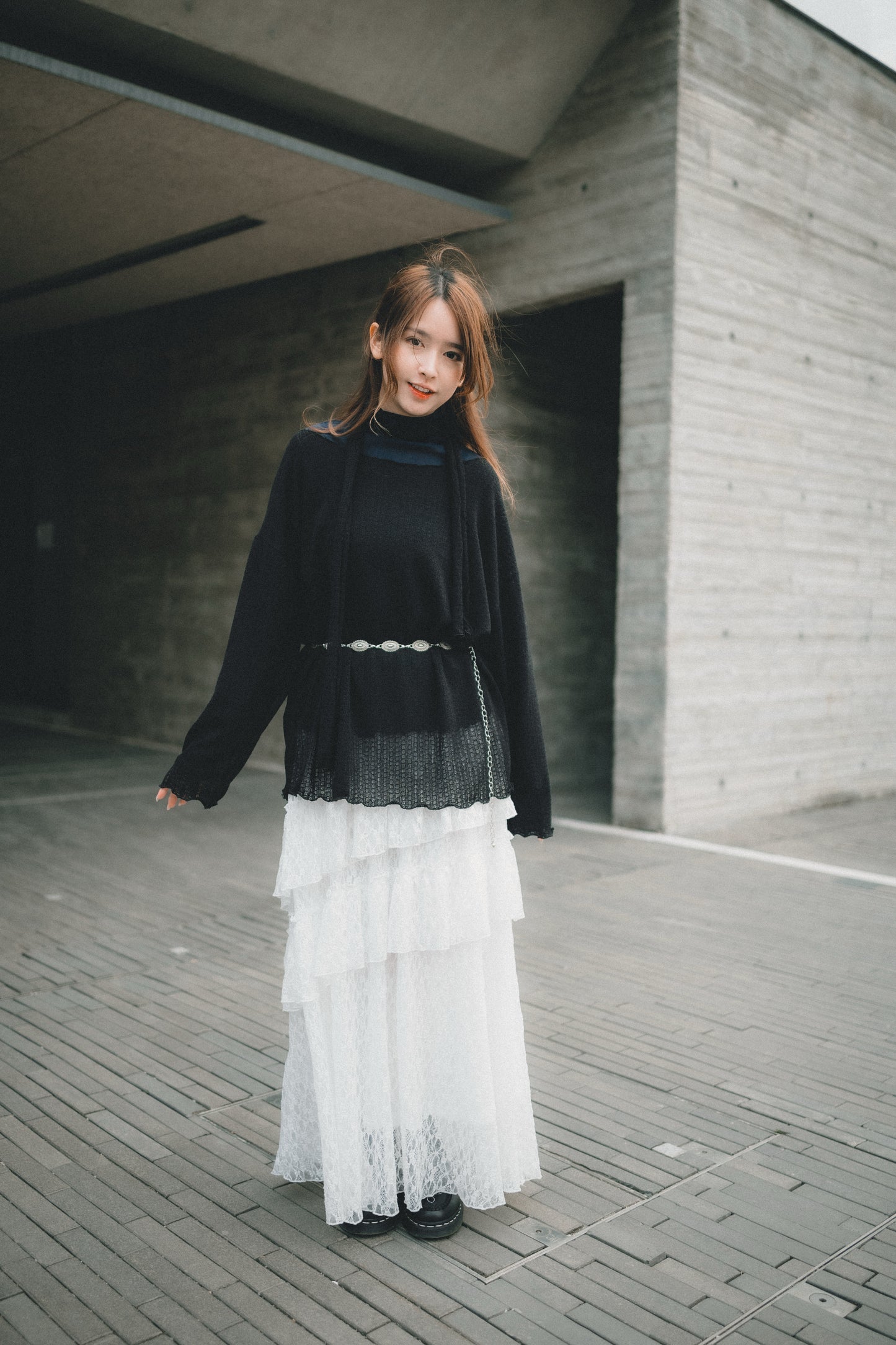 LOOSE FIT薄針織上衣 連圍巾set｜3色入