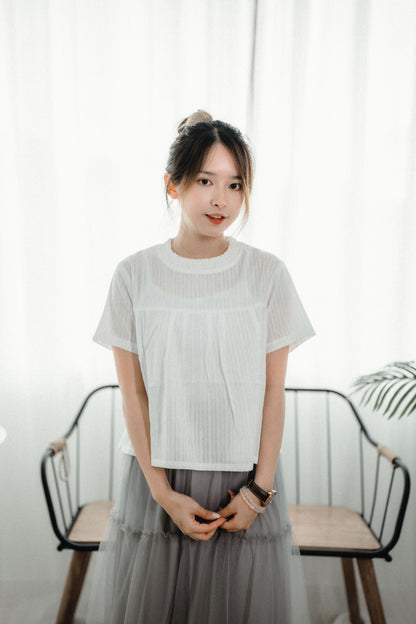 慵懶感Ruffle領豎紋寬鬆襯衫TOP｜3色入