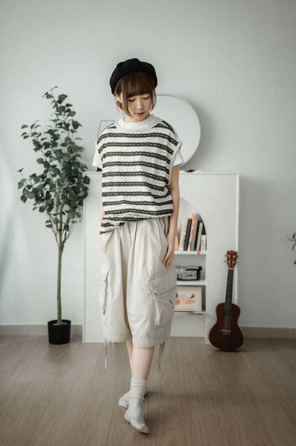 OVERSIZE洞洞條紋VEST｜2色入