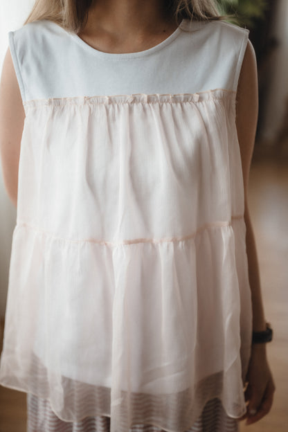 拼接蛋糕半紗背心｜4色入