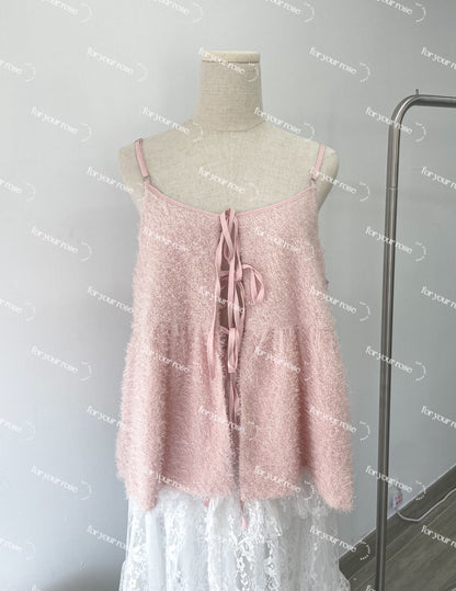 Bling Bling毛毛蝴蝶結綁帶背心｜6色入