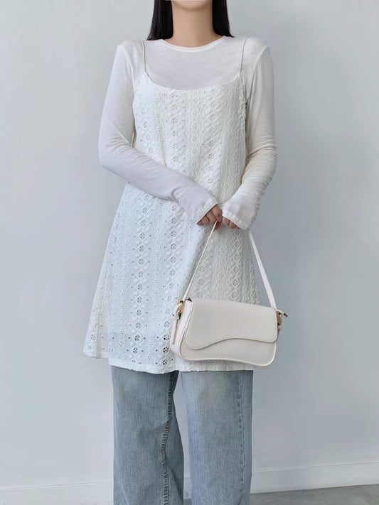 鈎織鏤花吊帶中長款OPS｜3色入