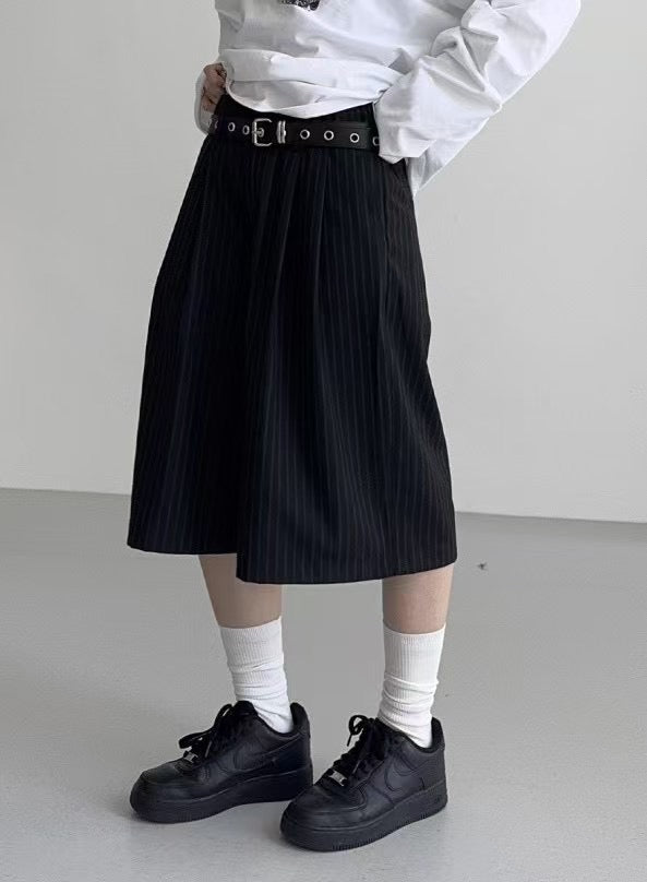 直條子六分西裝褲（連皮帶）｜2色入