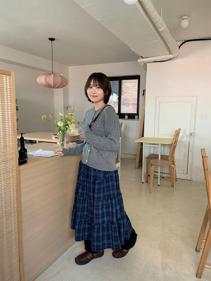 日系格紋荷葉邊復古長裙｜2色入