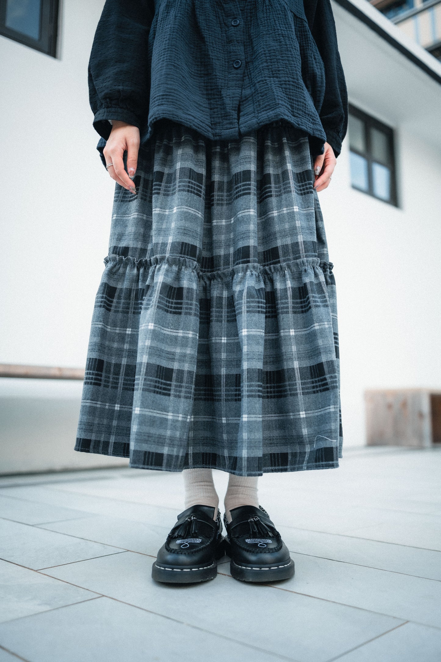 挺布料薄絨面冬日格紋半裙｜2色入