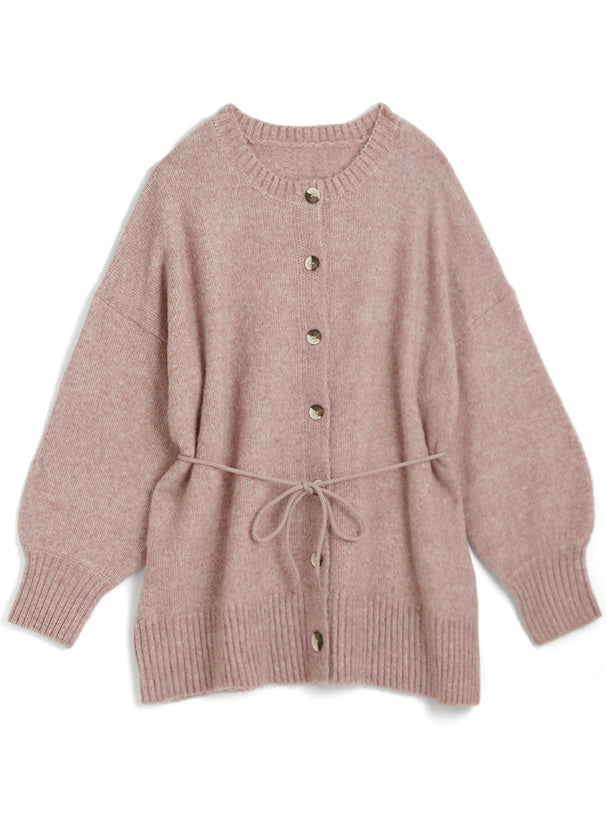 馬海毛觸感針織開襟衫搭配腰帶｜5色入