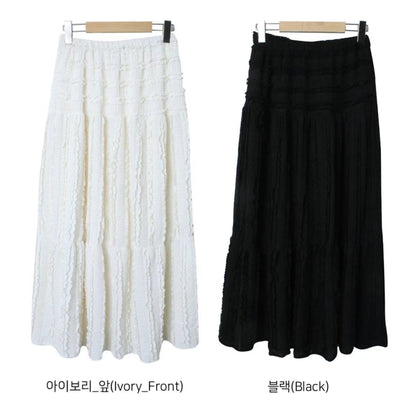 溫柔紋理感蕾絲半身裙｜2色入