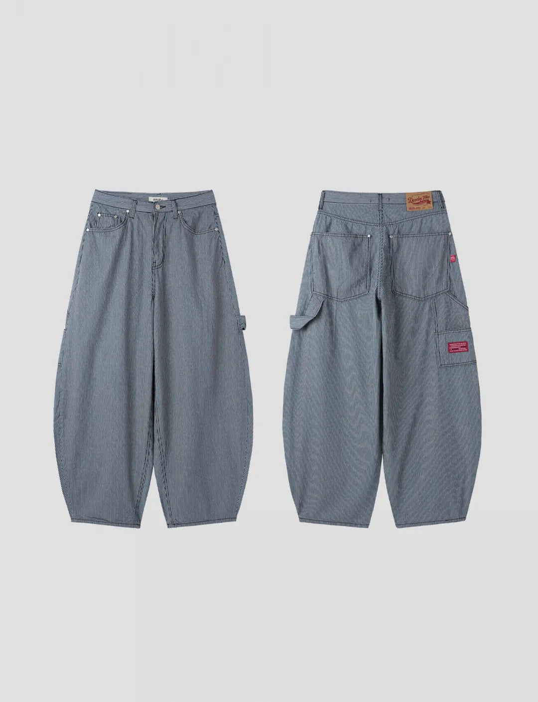 直條子工裝闊腳牛仔氣球褲｜1色入