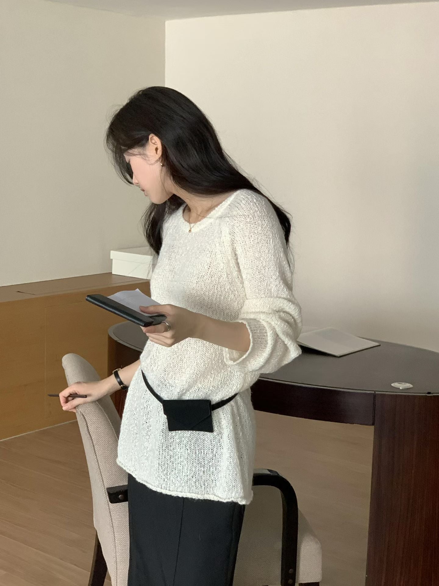 粗呢花羊毛寬身針織上衣｜1色入