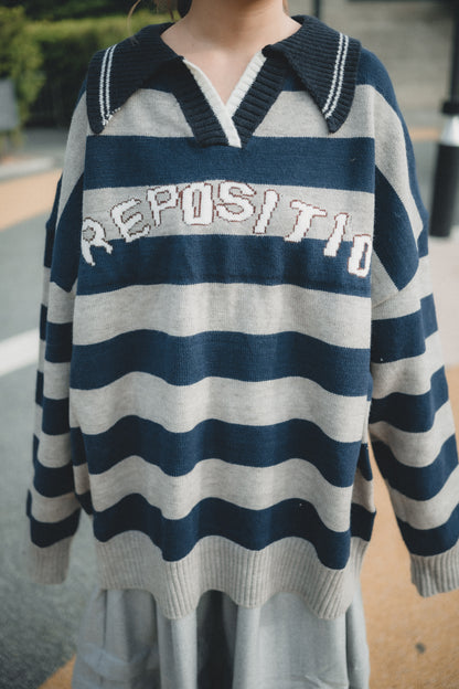 復古棒球風REPOSITION拼色針織上衣｜3色入