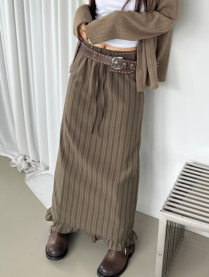 顯瘦直條紋後分岔半裙｜2色入