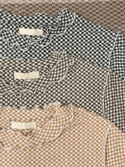 QQ細格紋Ruffle Top｜3色入