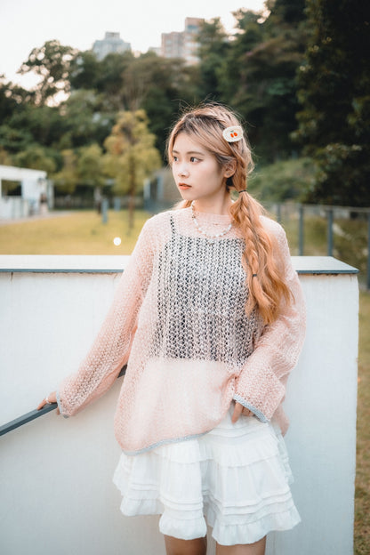 Soft Pastel~ 透膚拼色邊編織上衣｜5色入