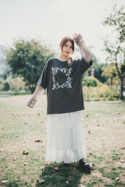 ROMANTIC RUFFLE LACE SLEEVES TEE | 3色入