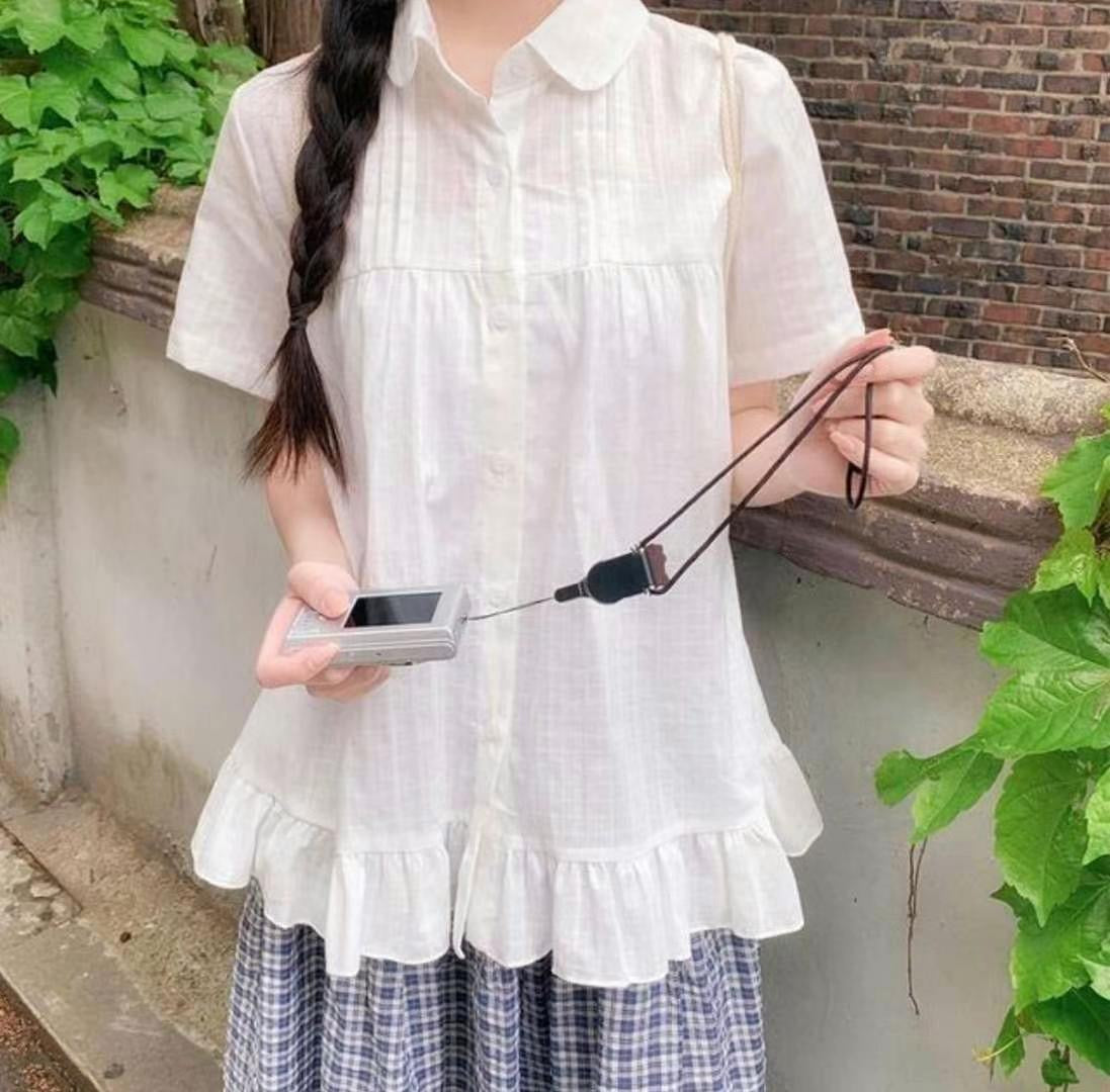 少女娃娃領荷葉邊襯衫｜2色入