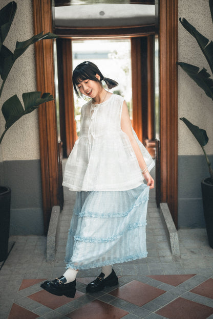 透紗格紋RUFFLE邊半身裙｜3色入