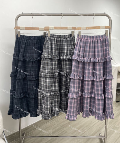 格紋蛋糕ruffle半裙｜3色入