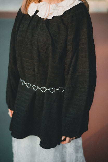 棉麻壓摺泡泡袖上衣｜3色入