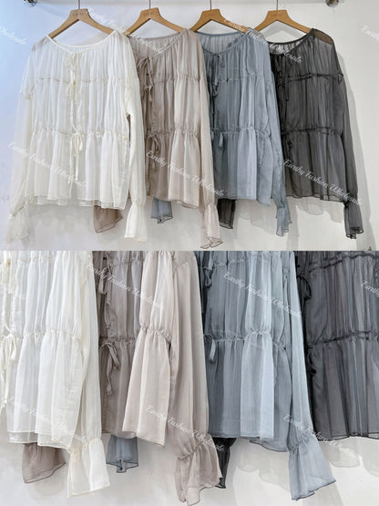 Comeback!! 超美💖透透紗紗綁帶外搭｜4色入e