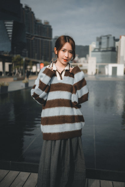滑滑Fluffy • Stripe Collar Knit | 4色入