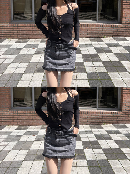 Sugar Lace Vintage Washing Denim Mini Skirt | 2 colors