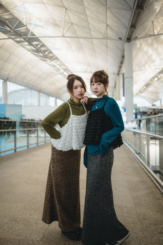 磨毛面針織豹紋魚尾裙｜2色入