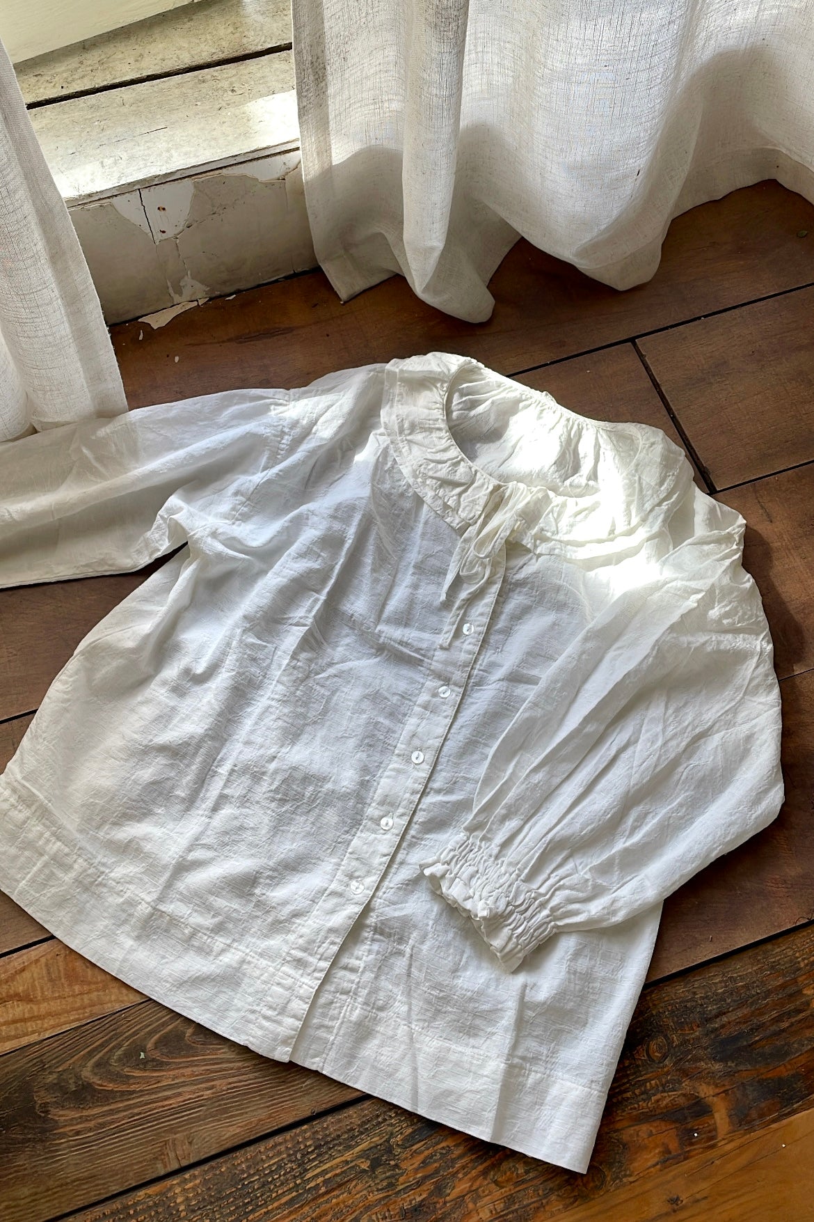 雙層花邊領小綁結襯衫｜4色入