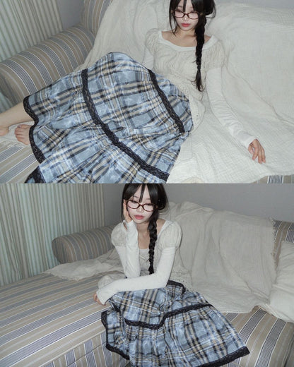 原宿復古風格子半身裙｜2 colors