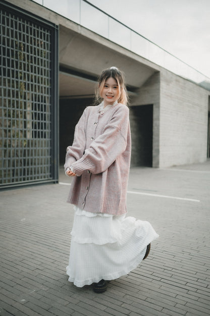 馬海毛觸感針織開襟衫搭配腰帶｜5色入