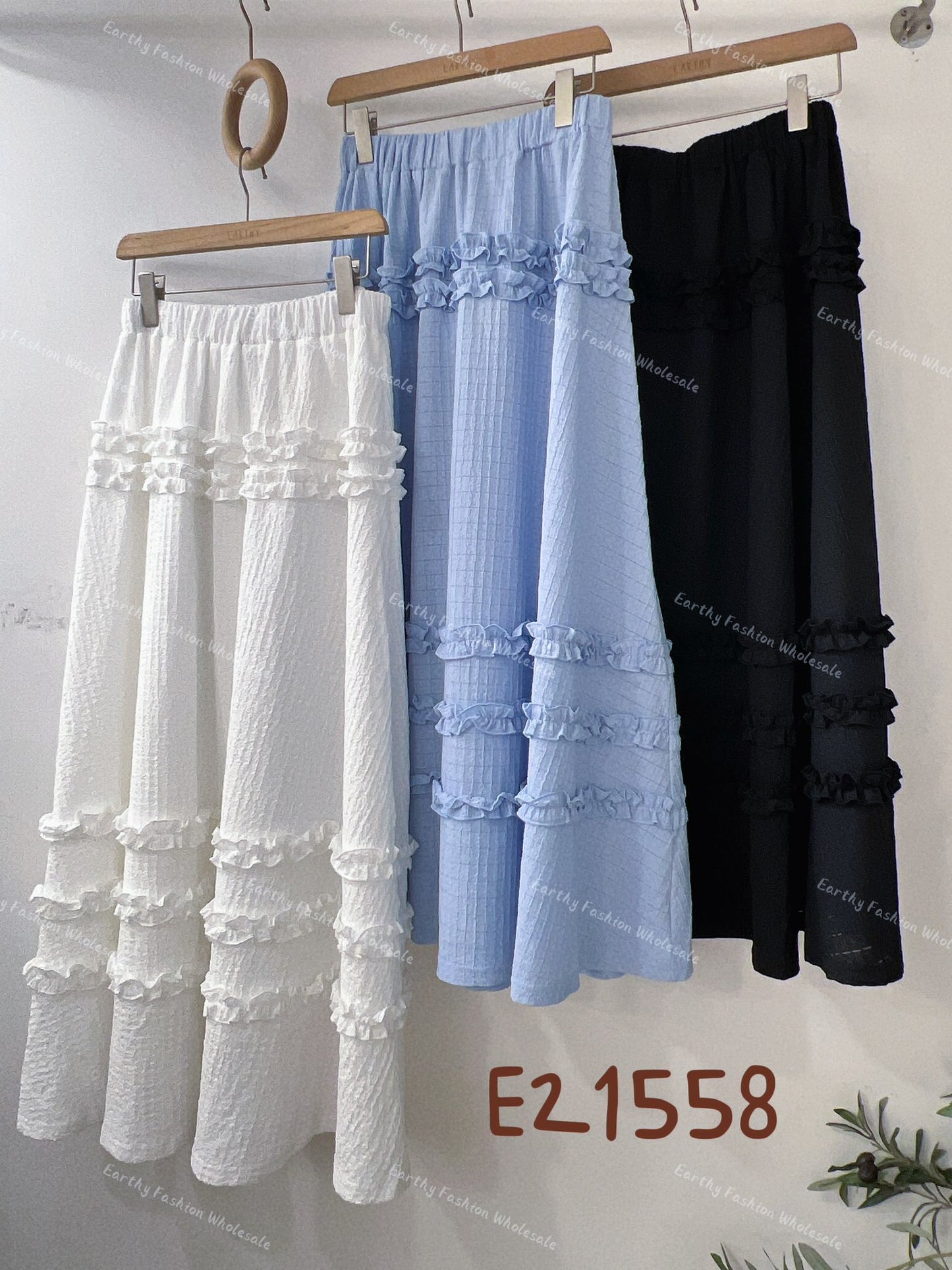 三層Ruffle Ruffle暗格紋半身裙｜3色入