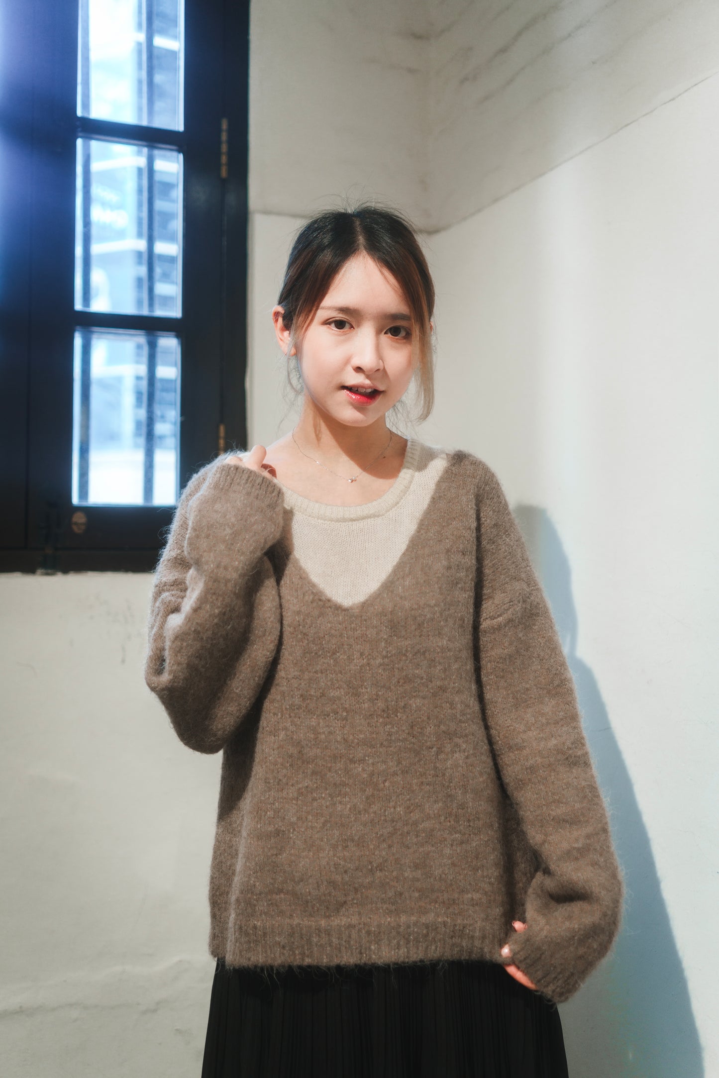 綿綿大V領連圓領背心針織兩件套 | 2 colors