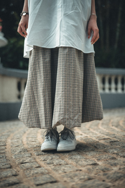獨家！大地色tone🧋格子雲朵泡泡裙｜2色入