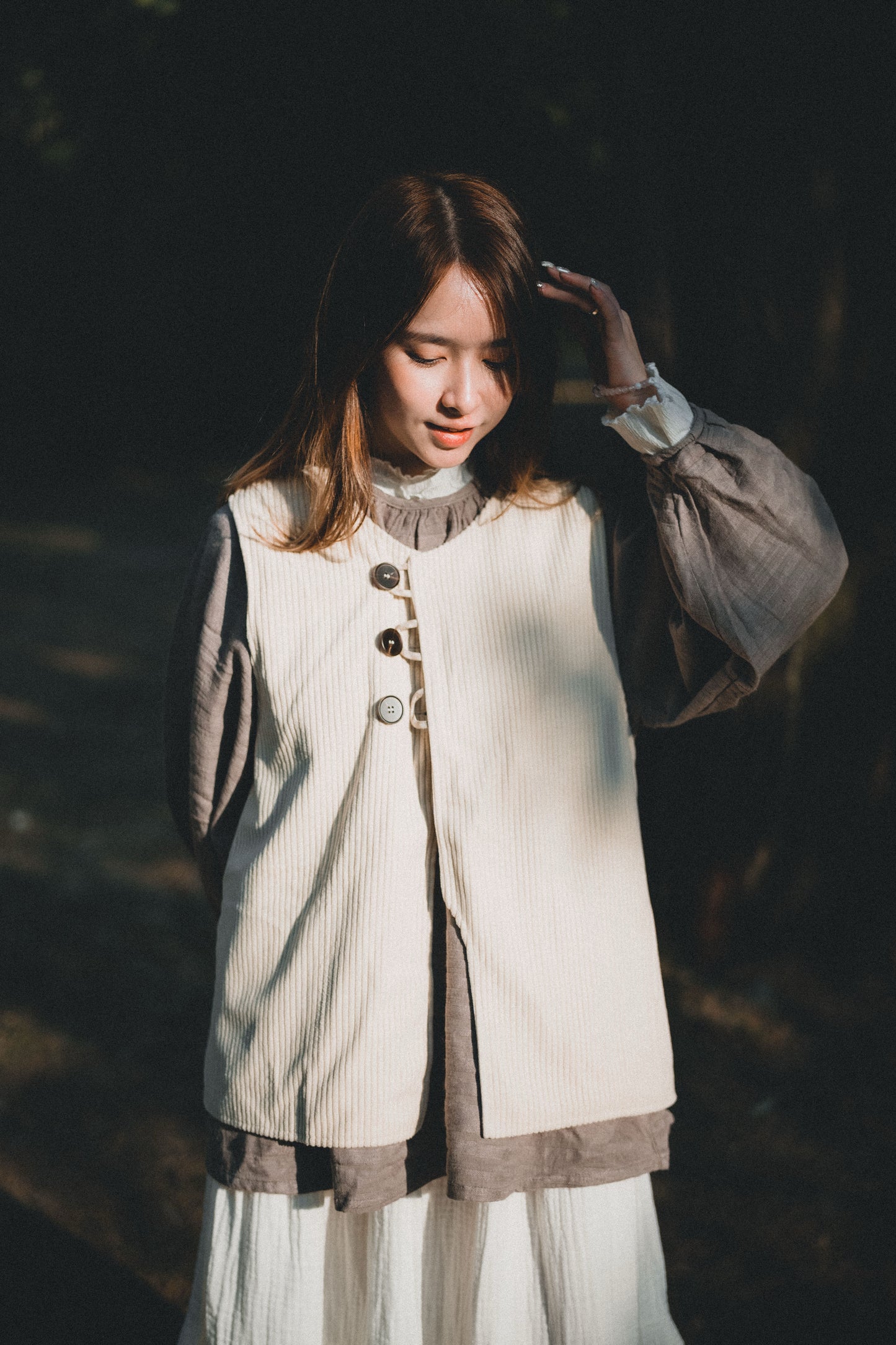 兩面穿QQ格仔鈕扣馬甲｜2色入