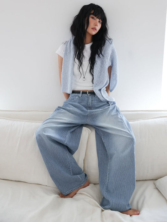 Stripe寬型斜切口氣球褲｜2色入