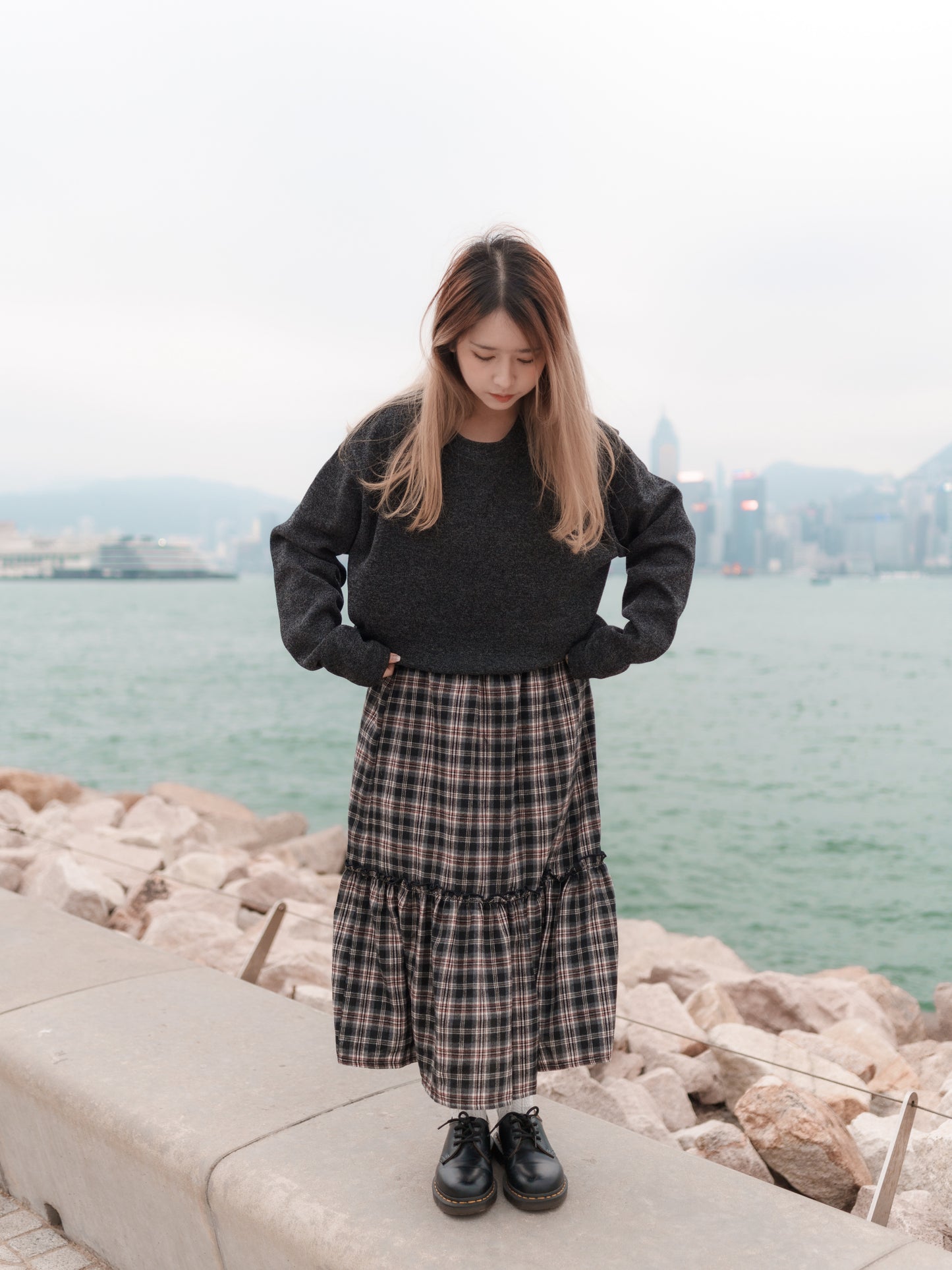 英倫拼色格子蛋糕裙｜2色入