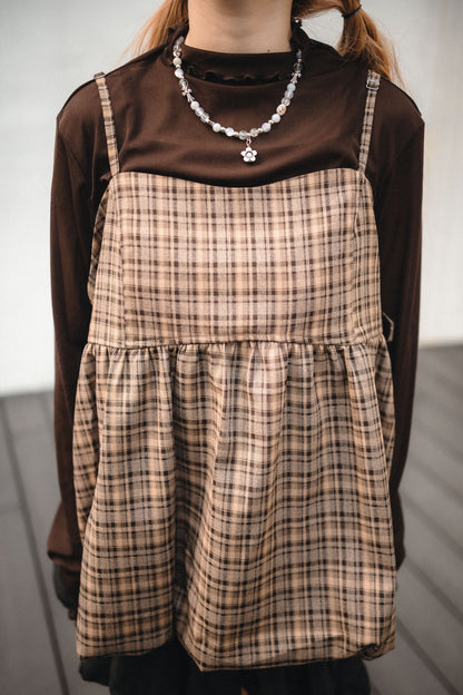 秋冬格紋🪟側綁帶泡泡背心外搭｜4色入