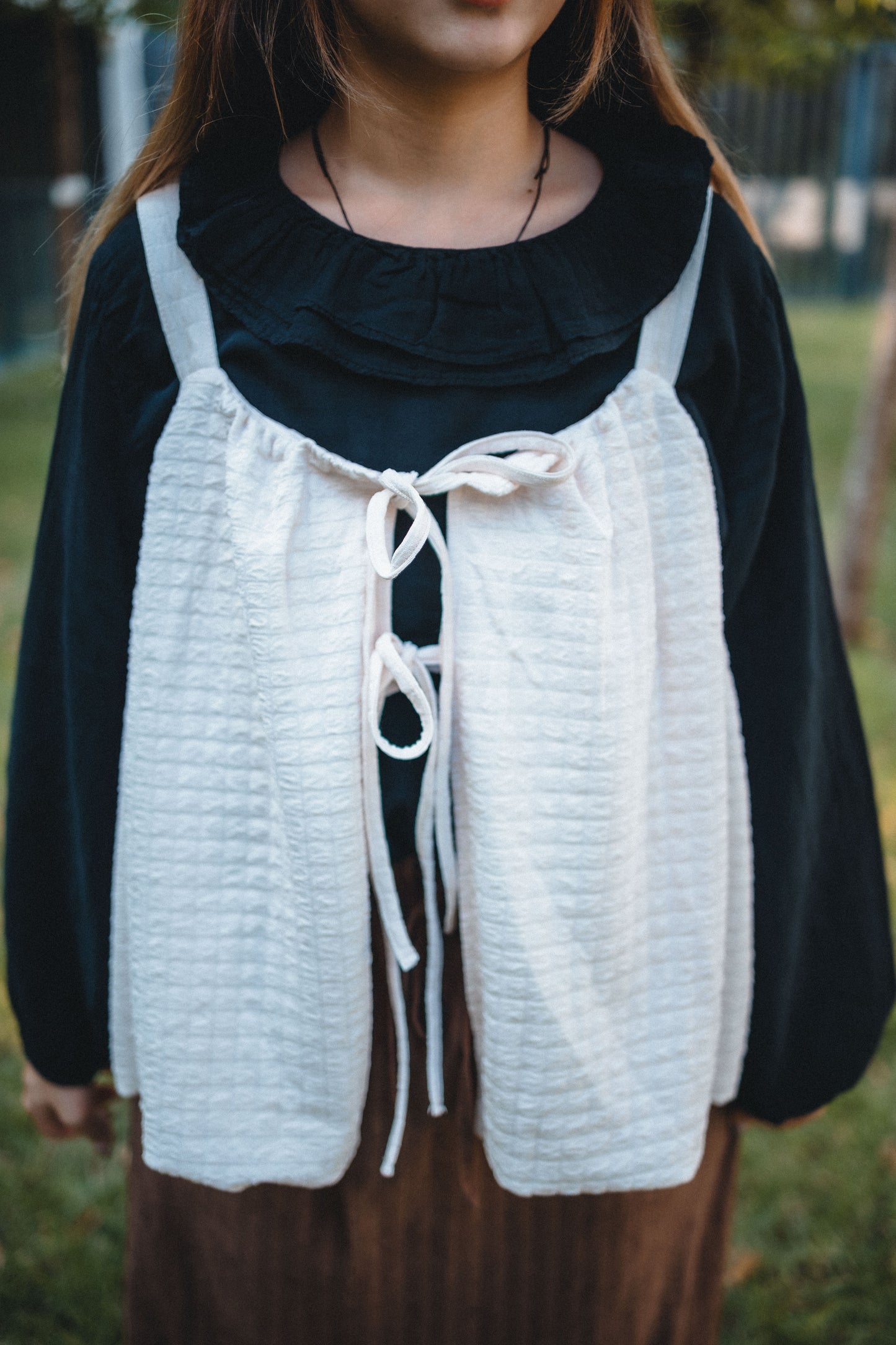 雙層圓花領長袖襯衫｜2色入