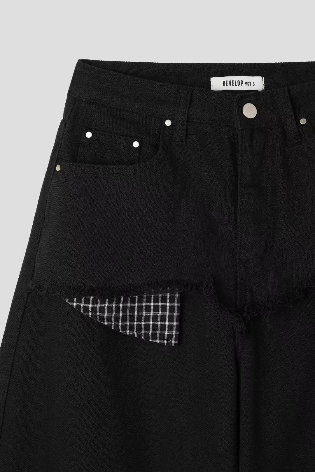 剪裁層疊拼格紋布氣球褲｜1色入