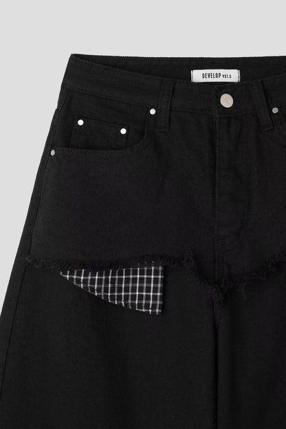 剪裁層疊拼格紋布氣球褲｜1色入