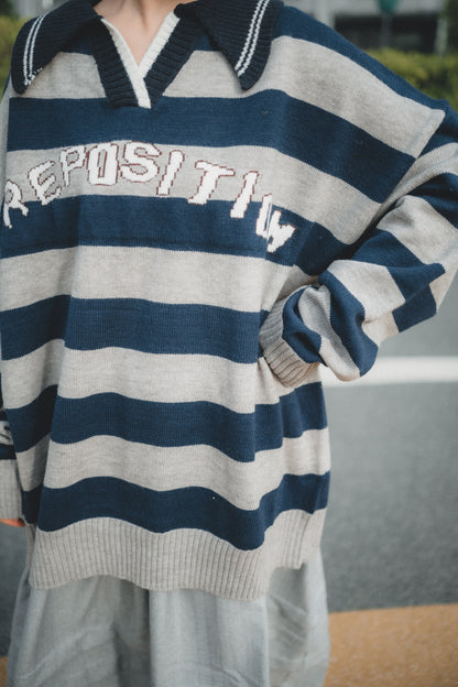 復古棒球風REPOSITION拼色針織上衣｜3色入