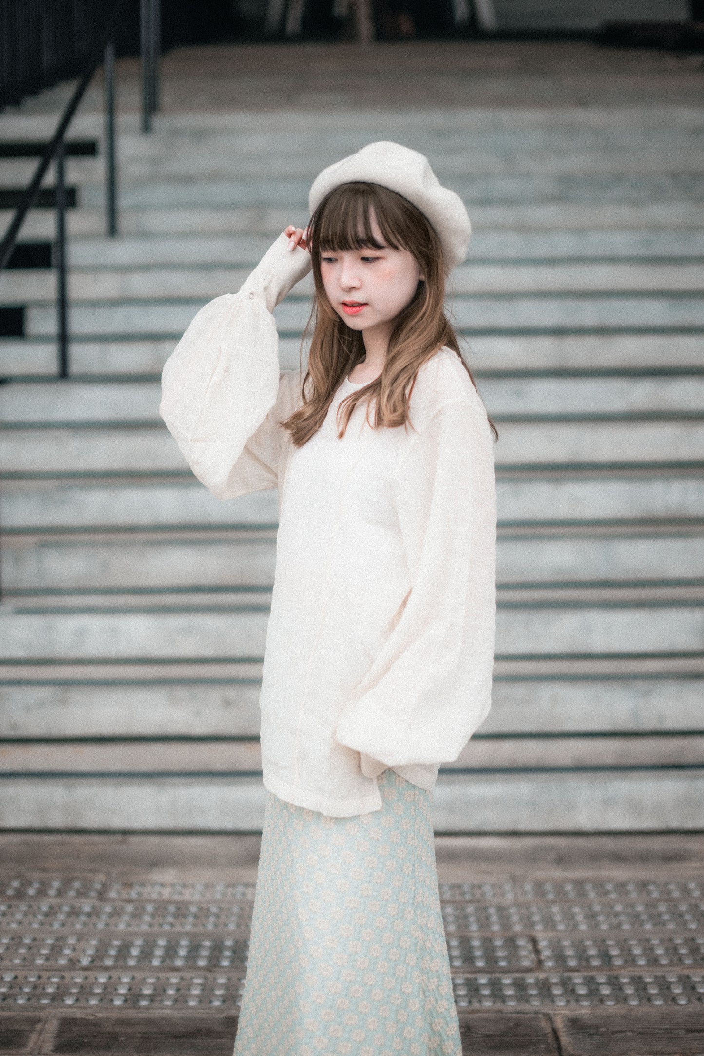 JP紋理感立體綫條雪紡泡泡感上衣｜3色入