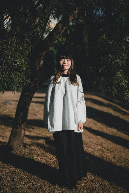 棉麻壓摺泡泡袖上衣｜3色入