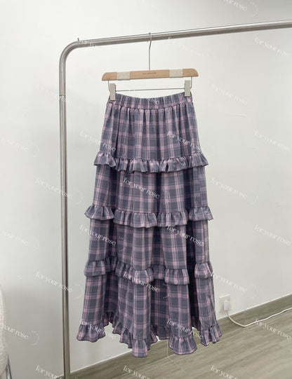 格紋蛋糕ruffle半裙｜3色入