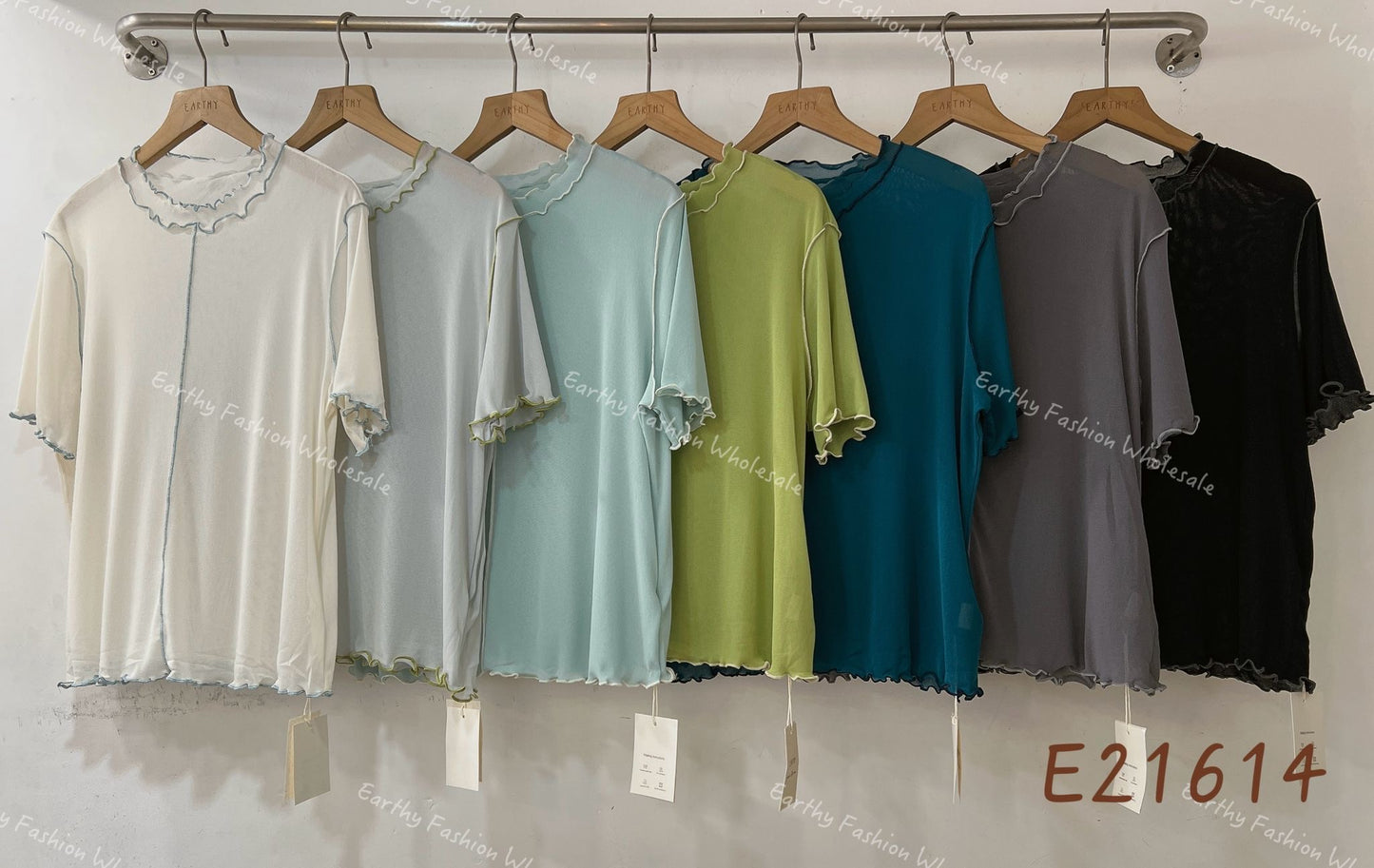 [最後現貨❕] 夏日☀️透膚明線撞色RUFFLE TOP｜7色入