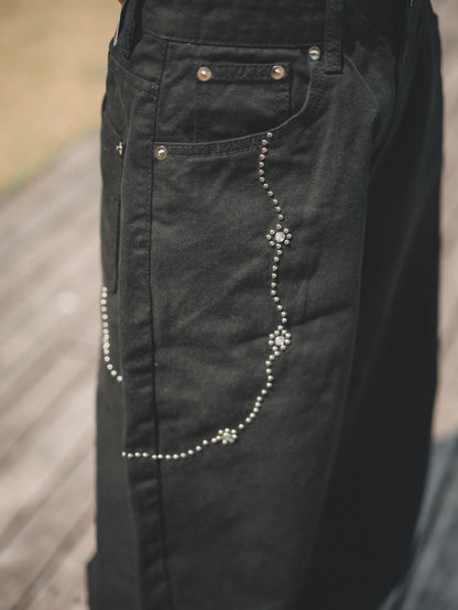 Detail𓂃𓂂珠片花花❀*牛仔褲｜1色入