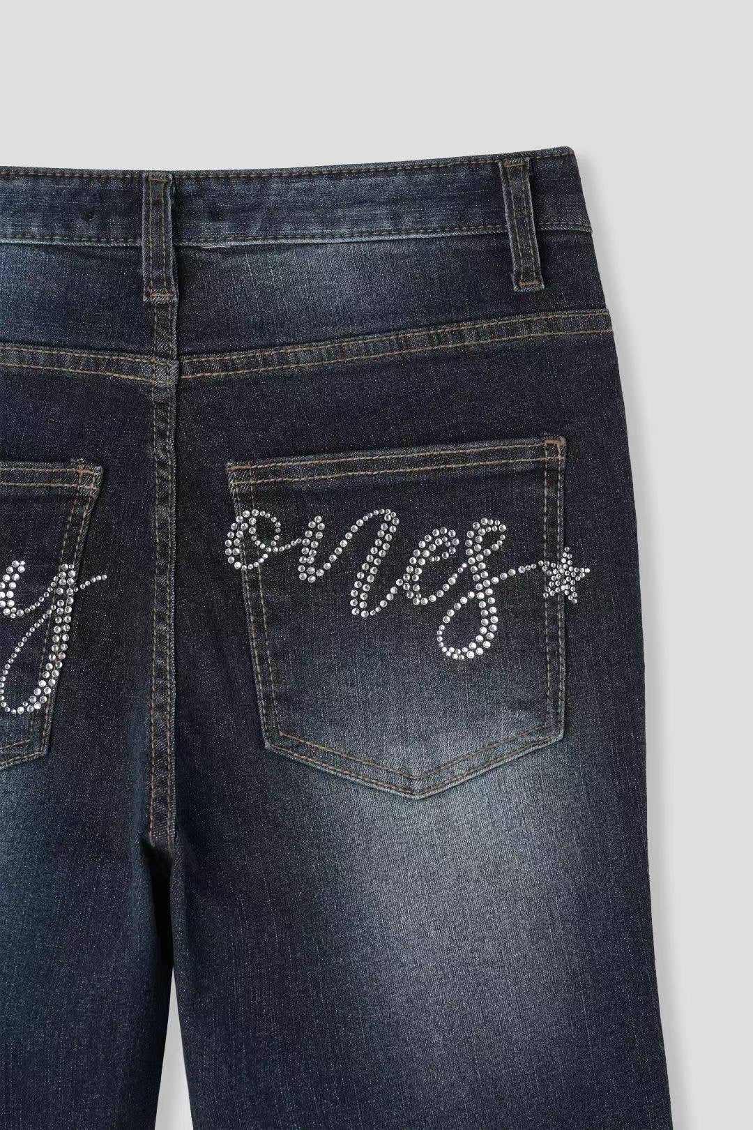 Lucky Ones閃石洗水深藍喇叭褲｜1色入