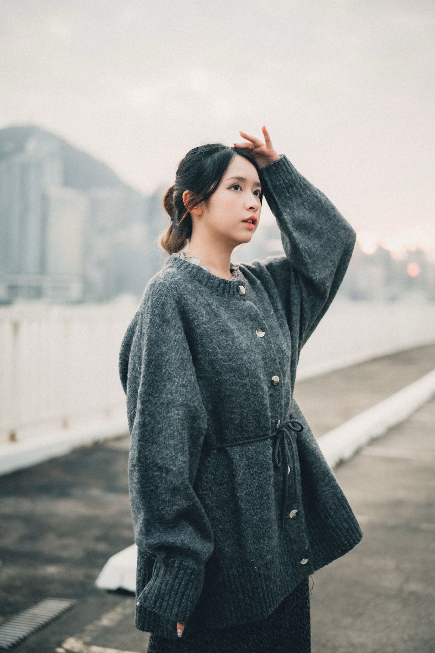 馬海毛觸感針織開襟衫搭配腰帶｜5色入