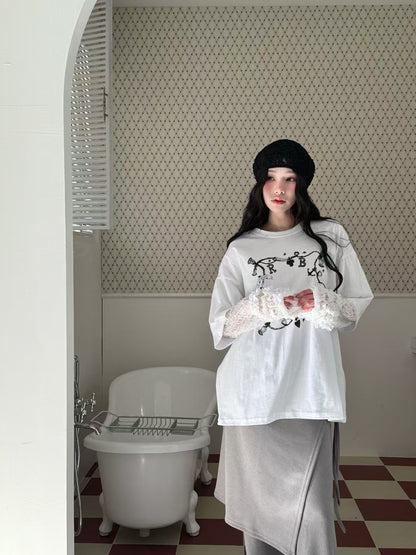 ROMANTIC RUFFLE LACE SLEEVES TEE | 3色入